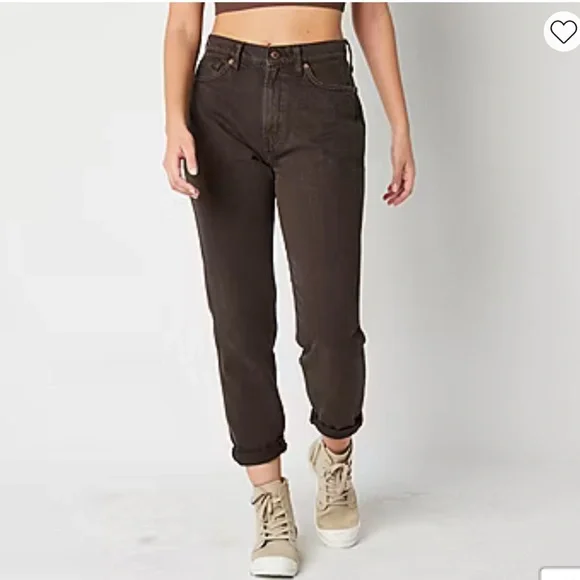 ➕ 🍂🍁 Fall Arizona Juniors Womens Highest Rise Mom Washed Brown Jeans Sz 17/18 - Picture 2 of 3